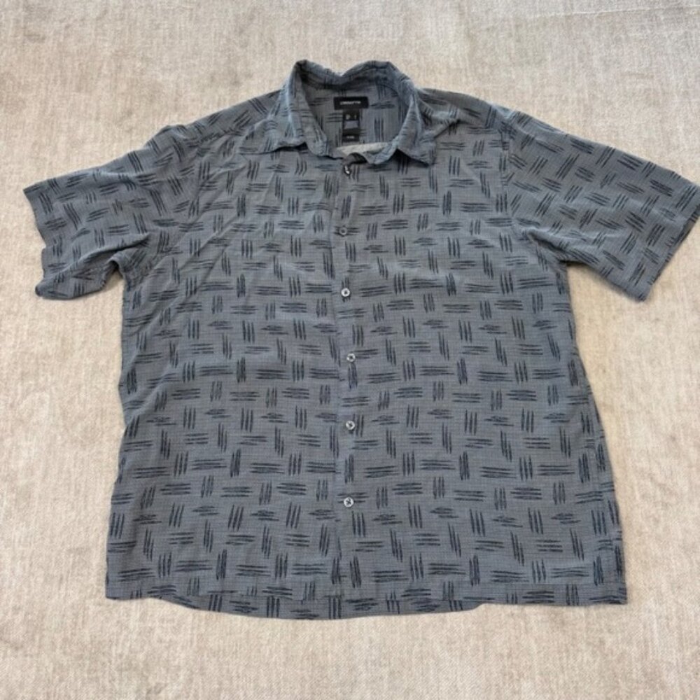 Claiborne Mens Gray Geometric Hatch Print Short Sleeve Rayon Button Down Shirt L